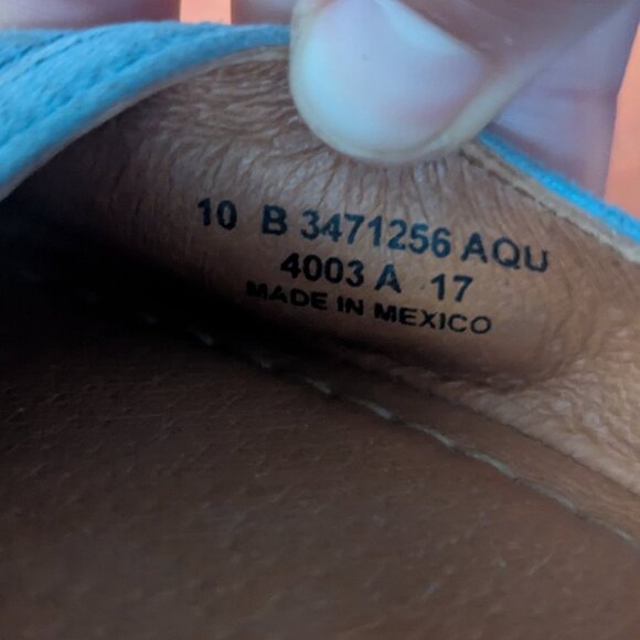 Frye Carson Ballet Flats Blue Leather Suede Slip On Round Toe Preppy Aqua - Picture 8 of 9